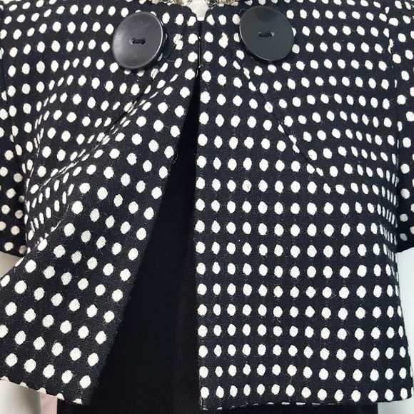 🔖H&M 90's-Y2K🌺BW Wool Polka-dots  Couture Bolero Cropped Jacket - Picture 3 of 10
